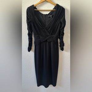 TADASHI COLLECTION VTG LBD Black Shirred MIDI Dress Sz Med Dark Romantic Goth
